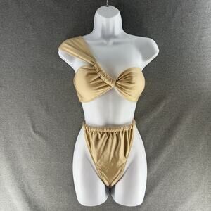 ZAFUL Women's One Shoulder Bikini 8-10 Twisted Ruched High Cut Bandeau NEW
